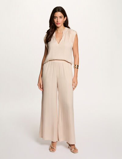 Flowy wide-leg trousers light beige women
