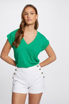Short-sleeved t-shirt with V-neck khaki green women