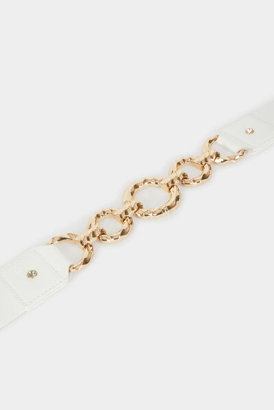 Elasticised belt with ornament white ladies'