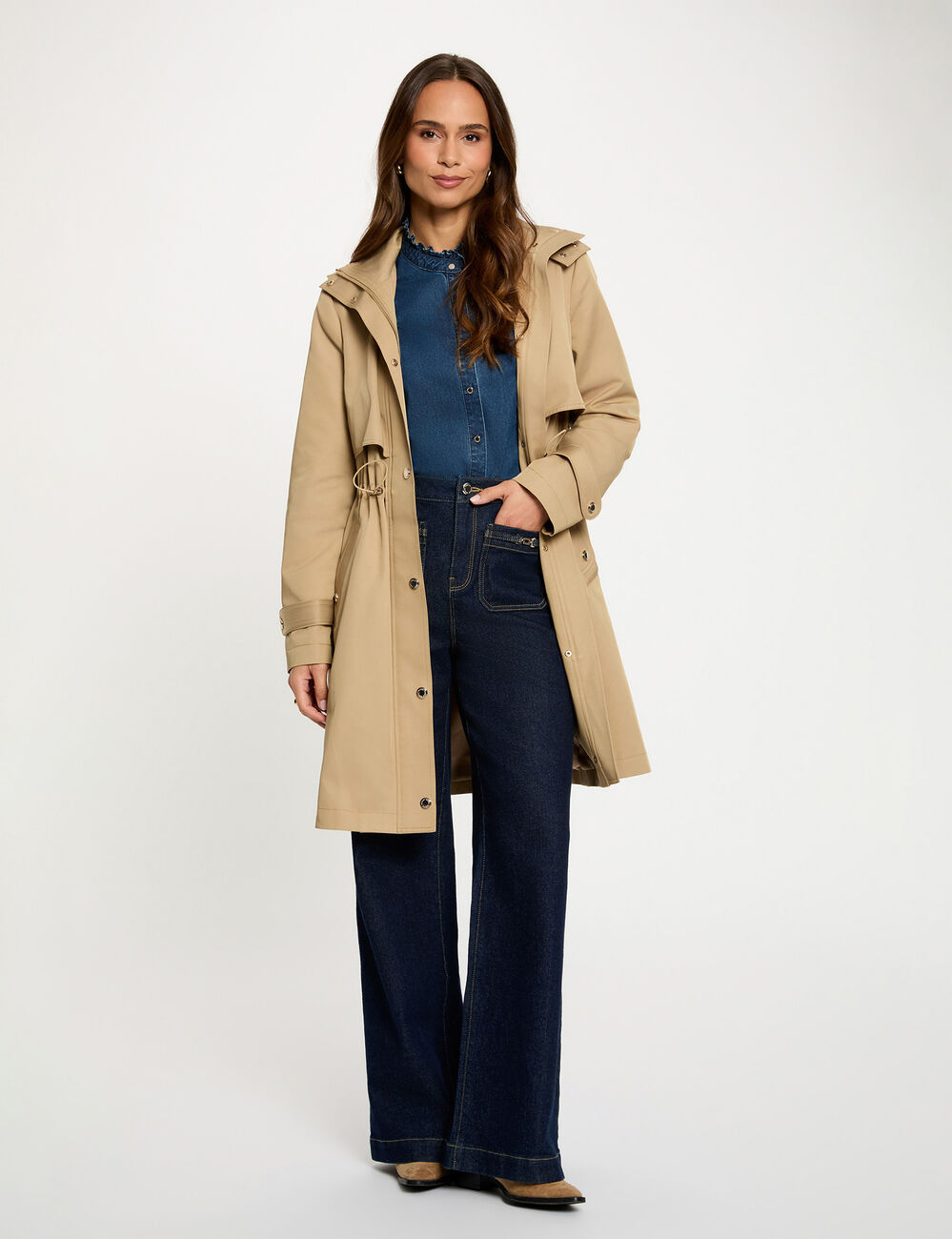 Long parka with high neck beige women