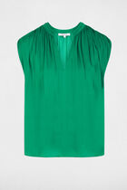 Blouse manches courtes satin vert prairie femme