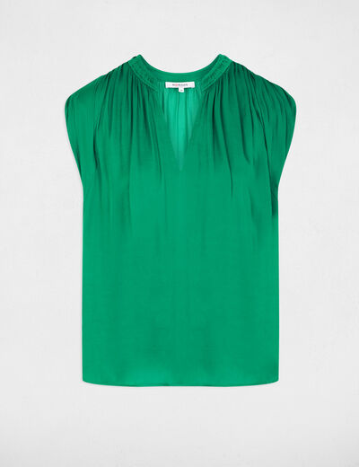 Satin short-sleeved blouse meadow green women
