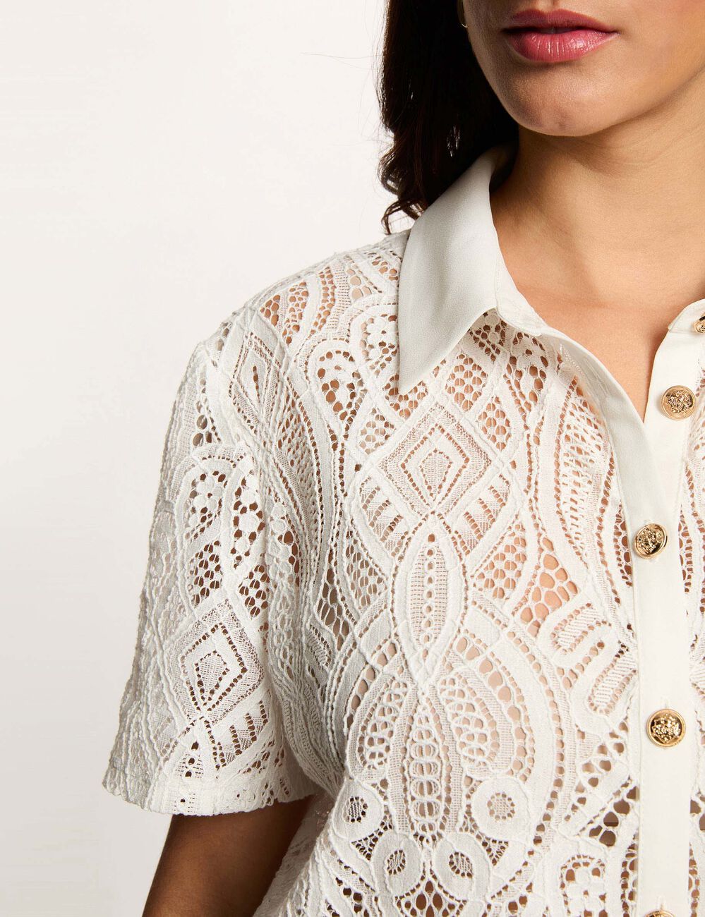 Lace shirt with notch collar white women