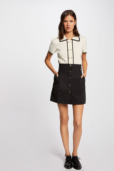 Buttoned high-waisted straight skirt black ladies'