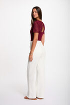 Lace V-neck t-shirt bordeaux women