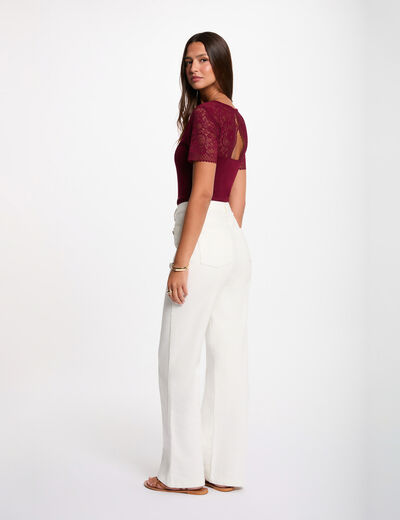 Lace V-neck t-shirt bordeaux women