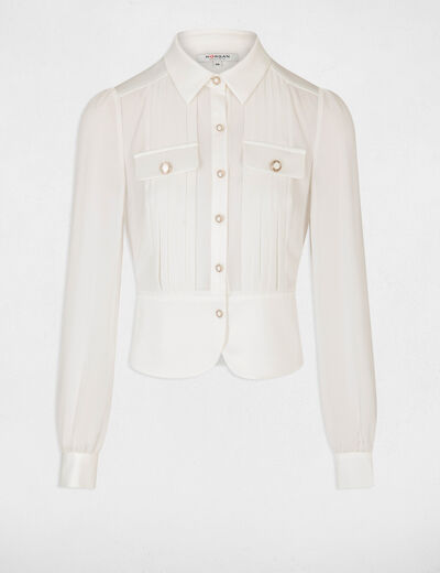 Long-sleeved shirt with pleats ivory women