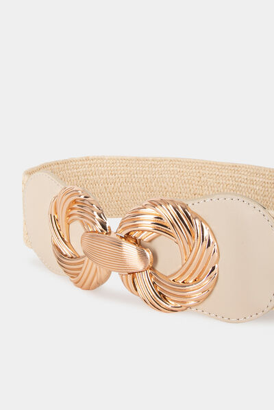 Elasticised belt with buckles beige ladies'