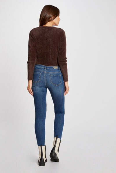 Long-sleeved jumper with V-neck dark brown ladies'