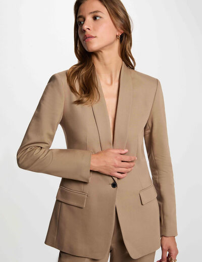 Short jacket shawl collar taupe women