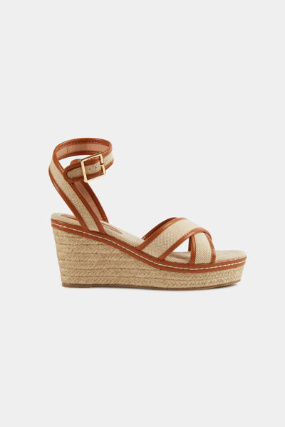 Sandals wedge heels and braided effect beige ladies'