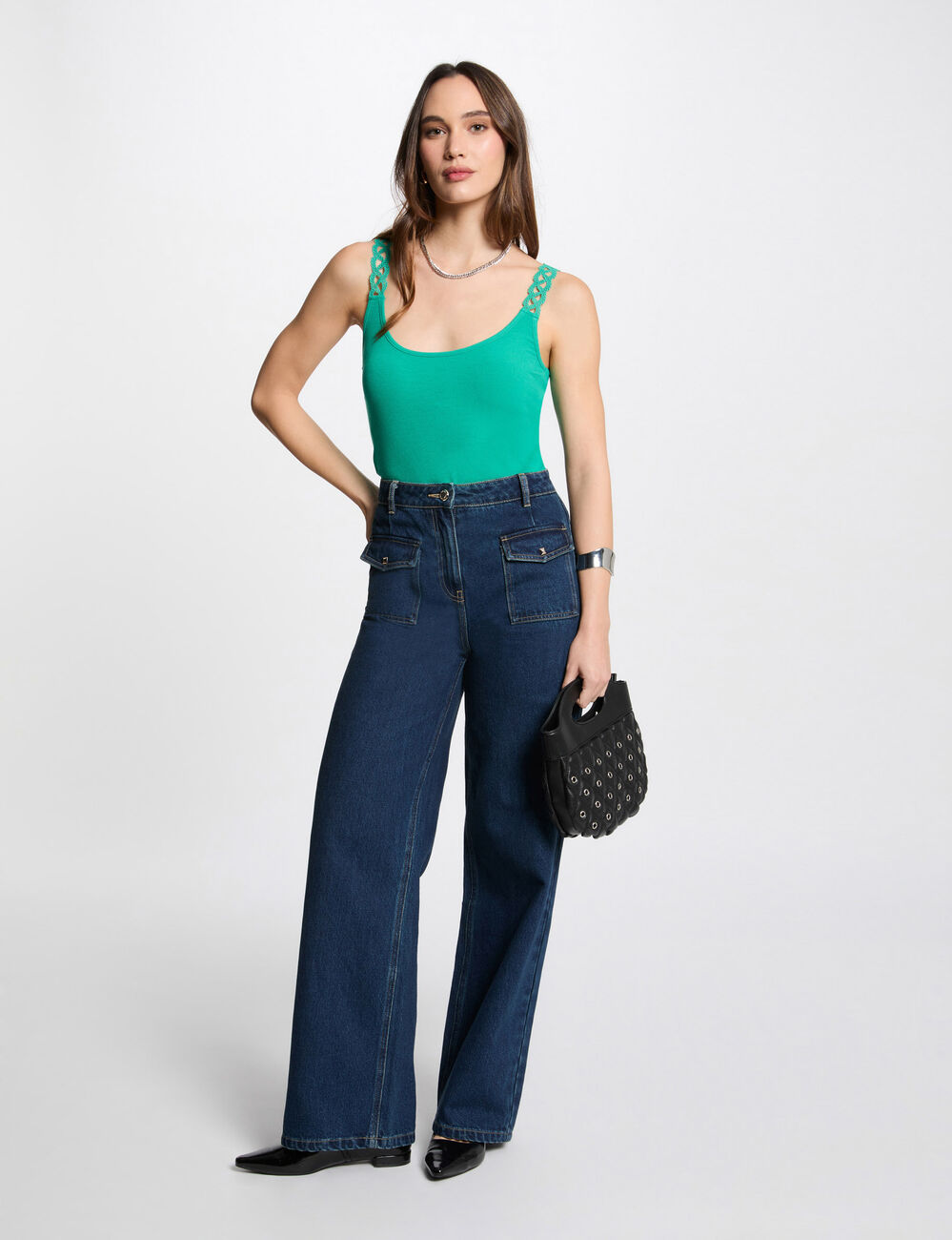Sleeveless vest top emerald green women