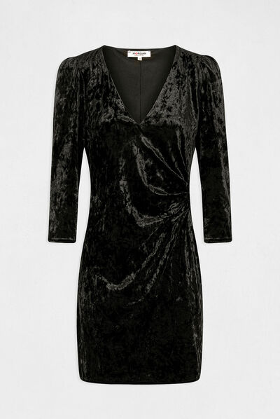 Velvet straight dress with opening black ladies'