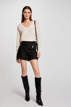 Jumper V-neck long sleeves ivory women