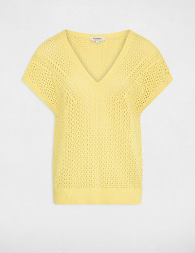 Short-sleeved openwork jumper medium yellow ladies'
