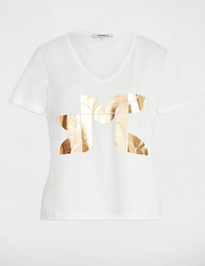 Cropped screen-printed t-shirt white women