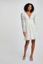 Robe courte évasée dentelle blanc femme