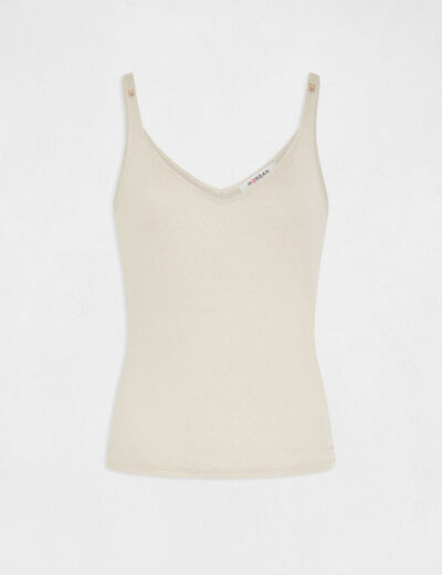 Vest top V-neck and metallised threads ivory women