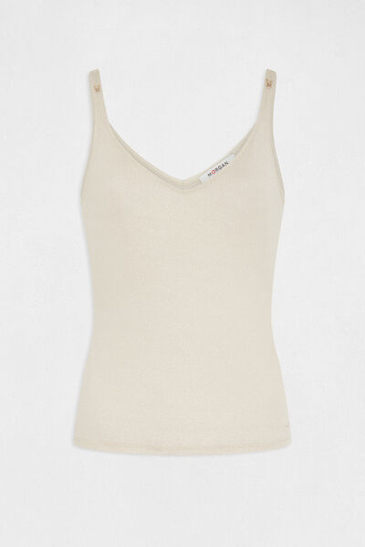 Vest top V-neck and metallised threads ivory ladies'