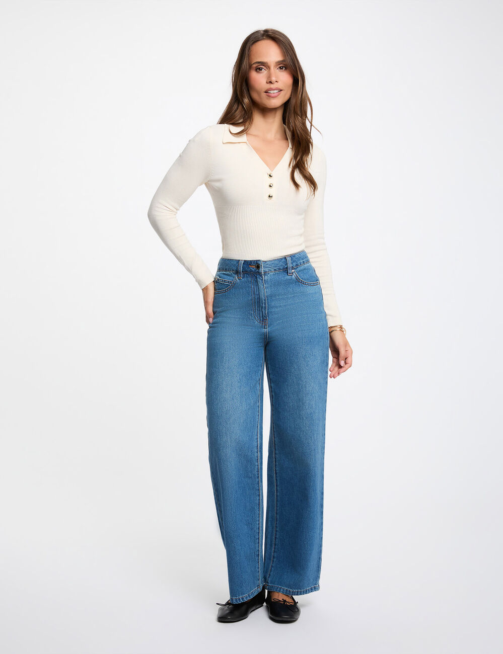 Fitted polo neck sweater ivory women