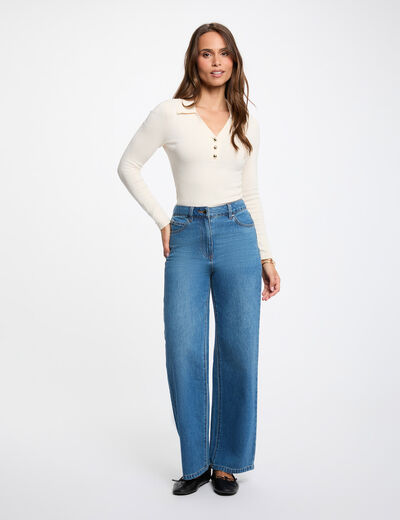Fitted polo neck sweater ivory women