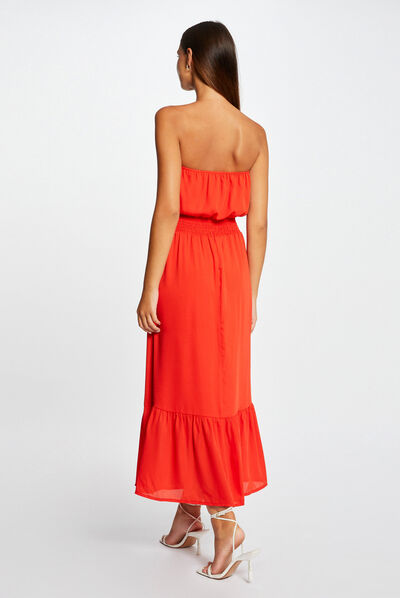 Maxi waisted dress bustier neckline red ladies'