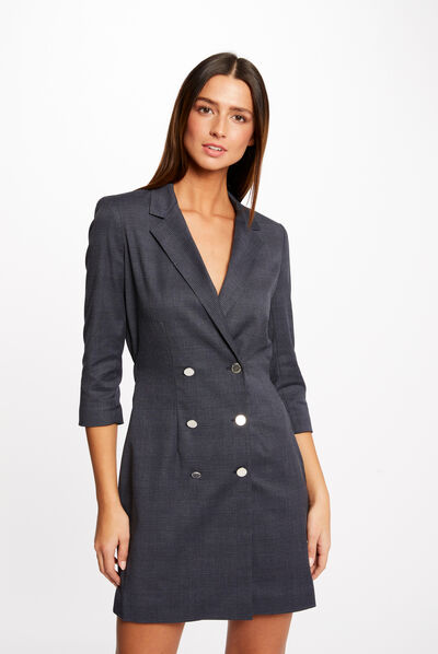 Checked wrap dress navy ladies'