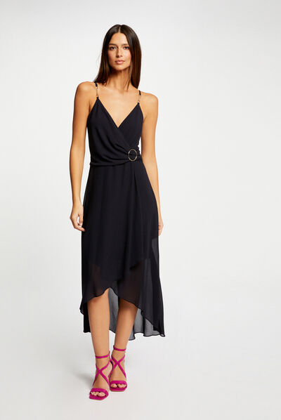 Midi dress with thin straps navy ladies'