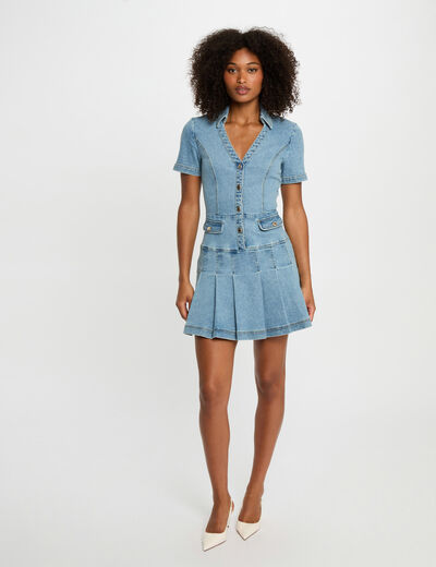 A-line mini denim dress stone wash denim women