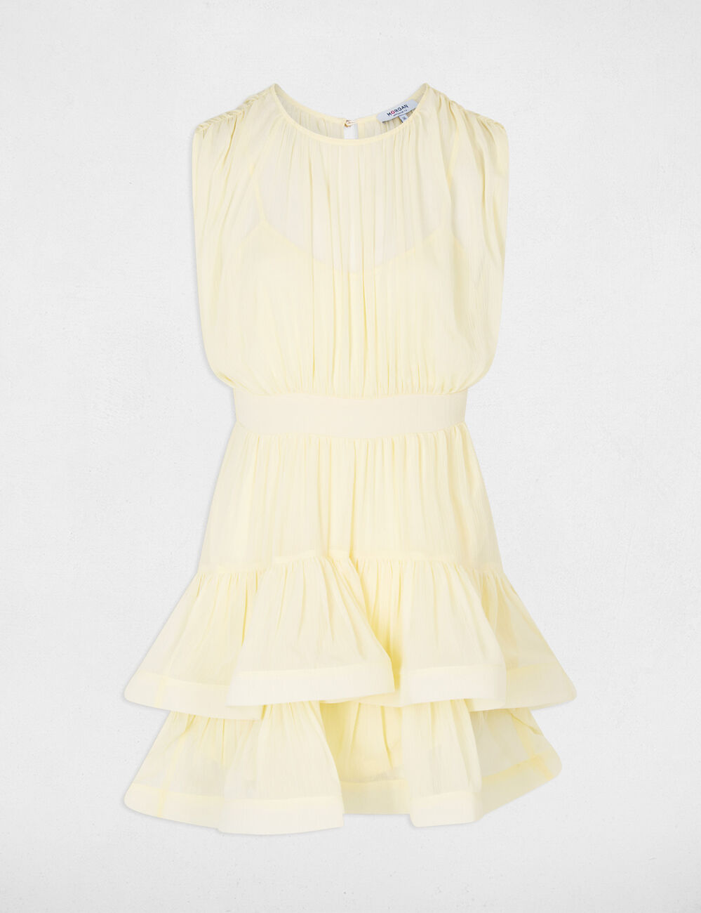 Short dress with high neck pastel yellow women