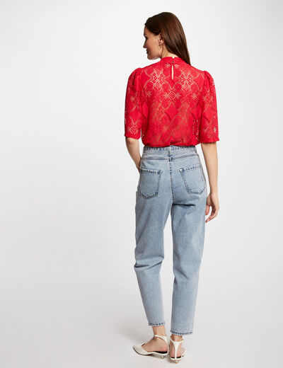 T-shirt 3/4-length sleeves rouge fonce ladies'