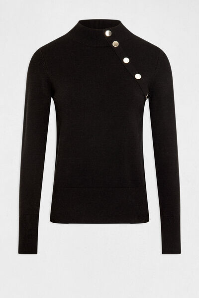 Long-sleeved jumper decorative buttons black ladies'