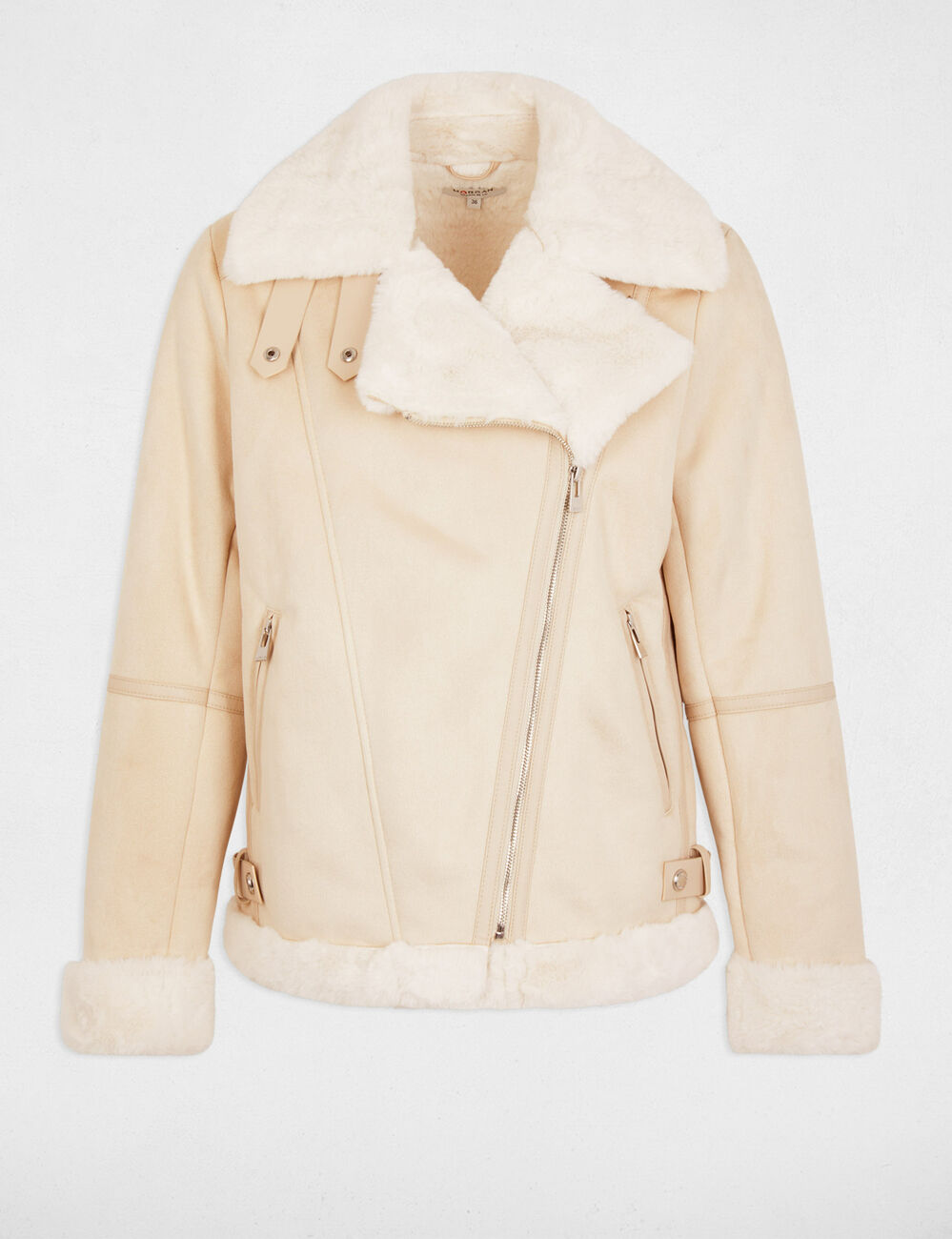 Zipped jacket suede effect ivory women