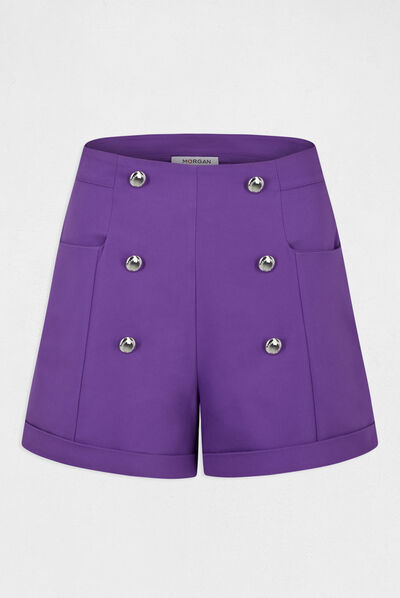Straight city shorts with buttons dark purple ladies'