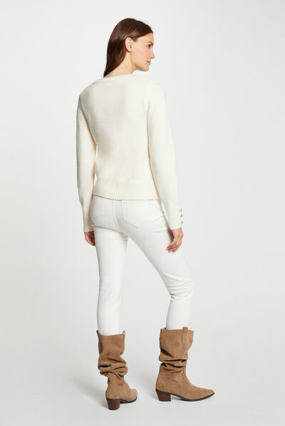 Long-sleeved jumper with round neck ivory ladies'