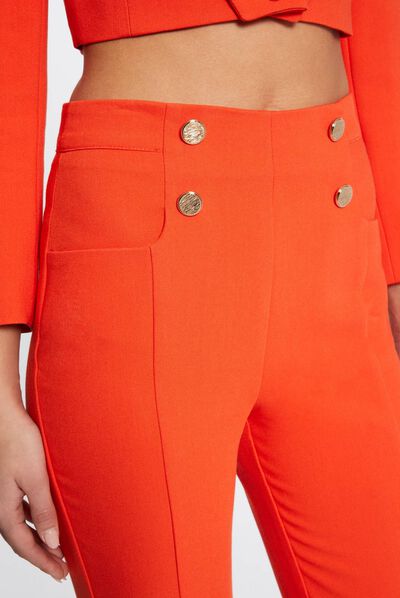 Fitted city trousers with buttons orange ladies'
