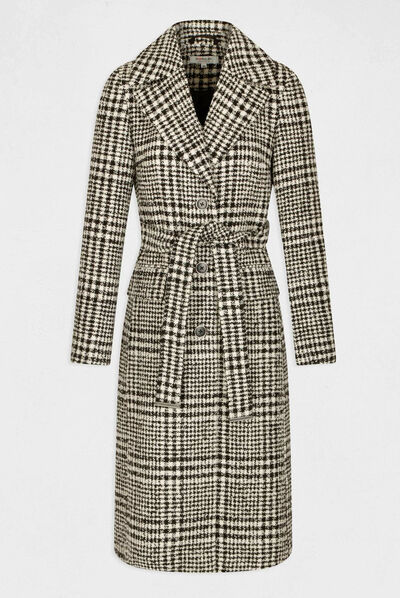 Straight belted printed coat ecru ladies'
