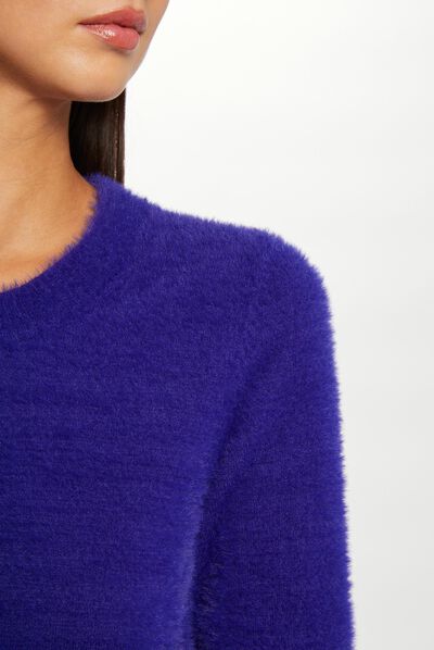 Long-sleeved jumper with round neck mid blue ladies'