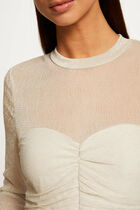 Long-sleeved t-shirt with shirring ivory women