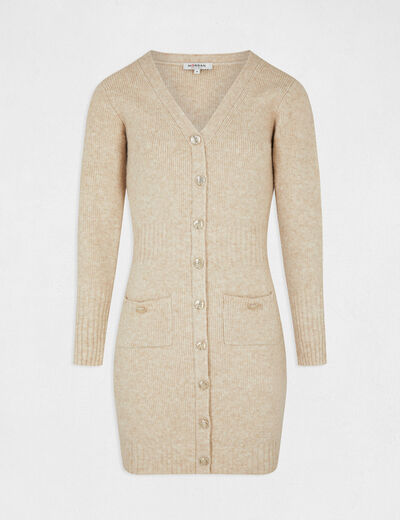 Fitted jumper dress with buttons beige ladies'