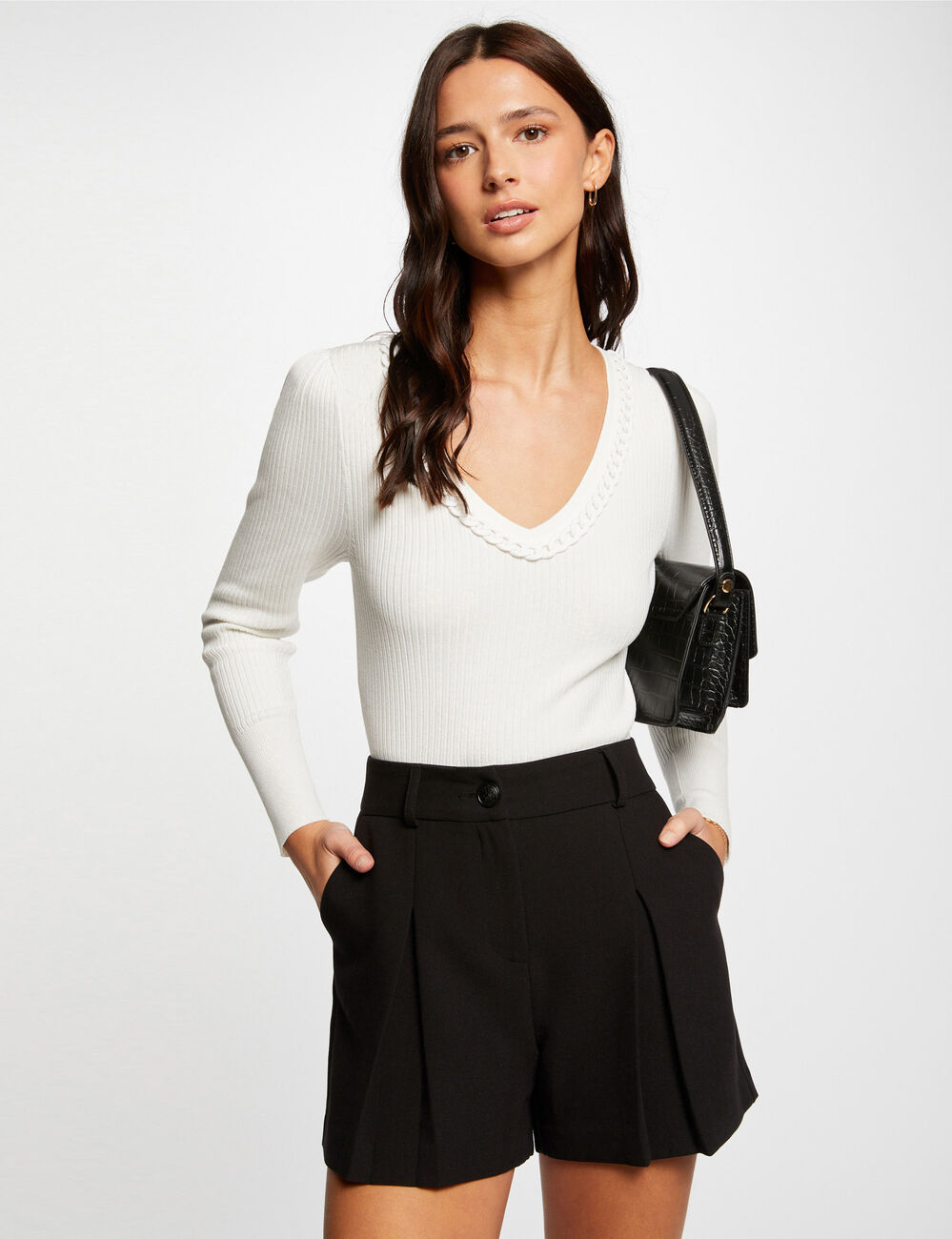 Long-sleeved jumper with chain detail ecru women