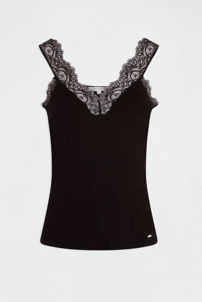Vest top wide straps with lace black ladies'