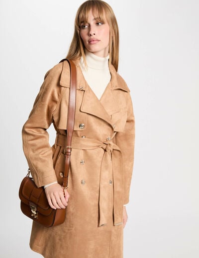 Long suede trenchcoat light brown women