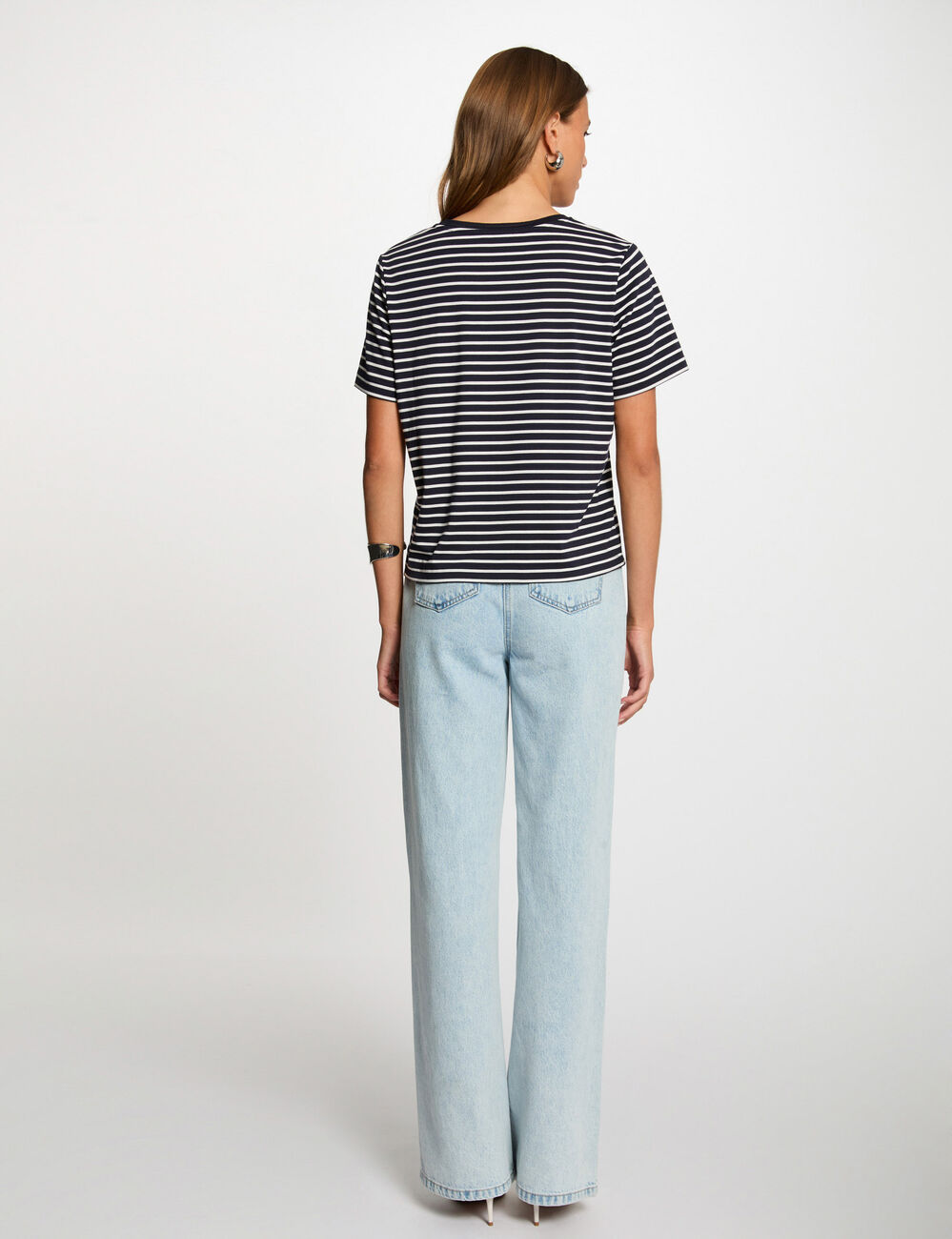 Striped short-sleeved t-shirt navy blue women