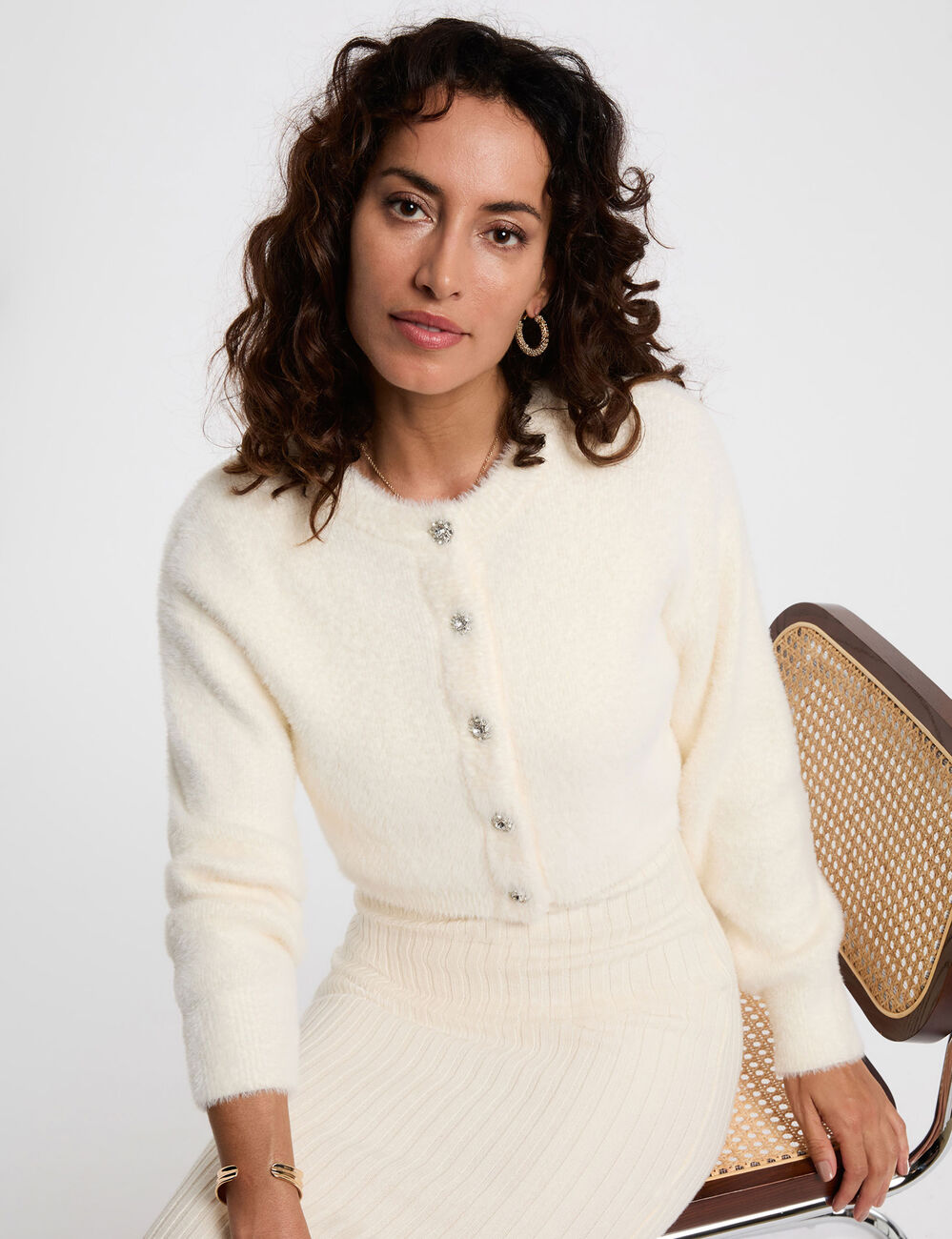 Fitted knit dress ivory women