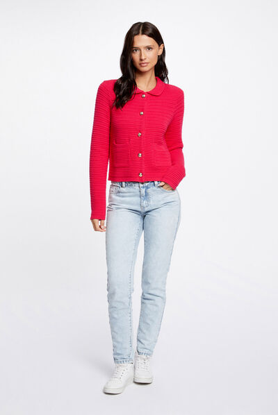 Buttoned long-sleeved cardigan fuchsia ladies'