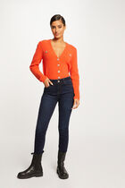High-waisted slim jeans raw denim women