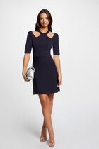Fitted mini knitted dress navy women