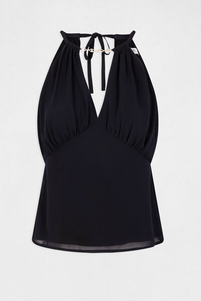 Sleeveless t-shirt with V-neck navy ladies'