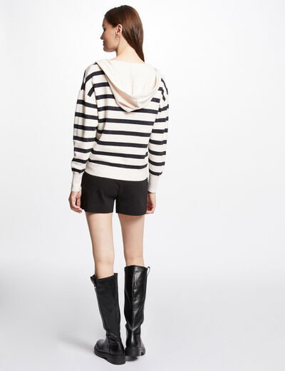 Jumper V-neck and hood ivory women